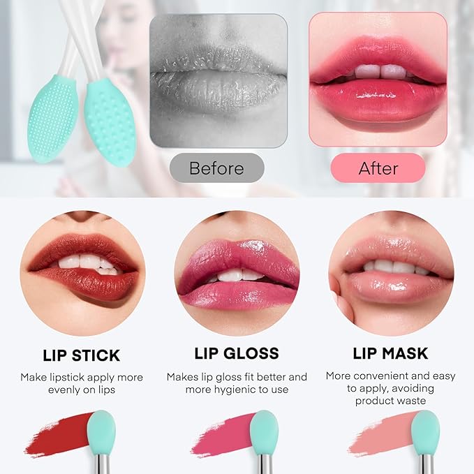 Unaone Lip Scrub Brush - 3 PCS Dual-ended Lip Scrubber Exfoliator and Silicone Lip Brush, 3-in-1 Silicone Lip Scrub Tool Lip Mask Applicator, Gentle Exfoliator & Applicator for Soft