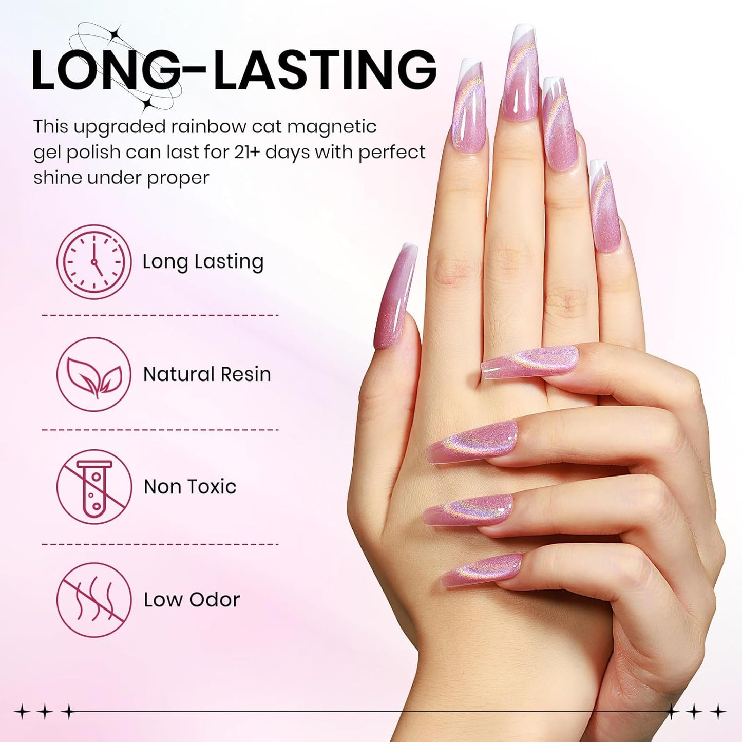 Pink Rainbow Cat Eye Gel Nail Polish Glitter Holographic Gel Polish with Magnetic Stick for a Glittery Iridescent Galaxy Effect Soak Off UV Lamp Perfect for Nail Art & DIY Manicures at Home