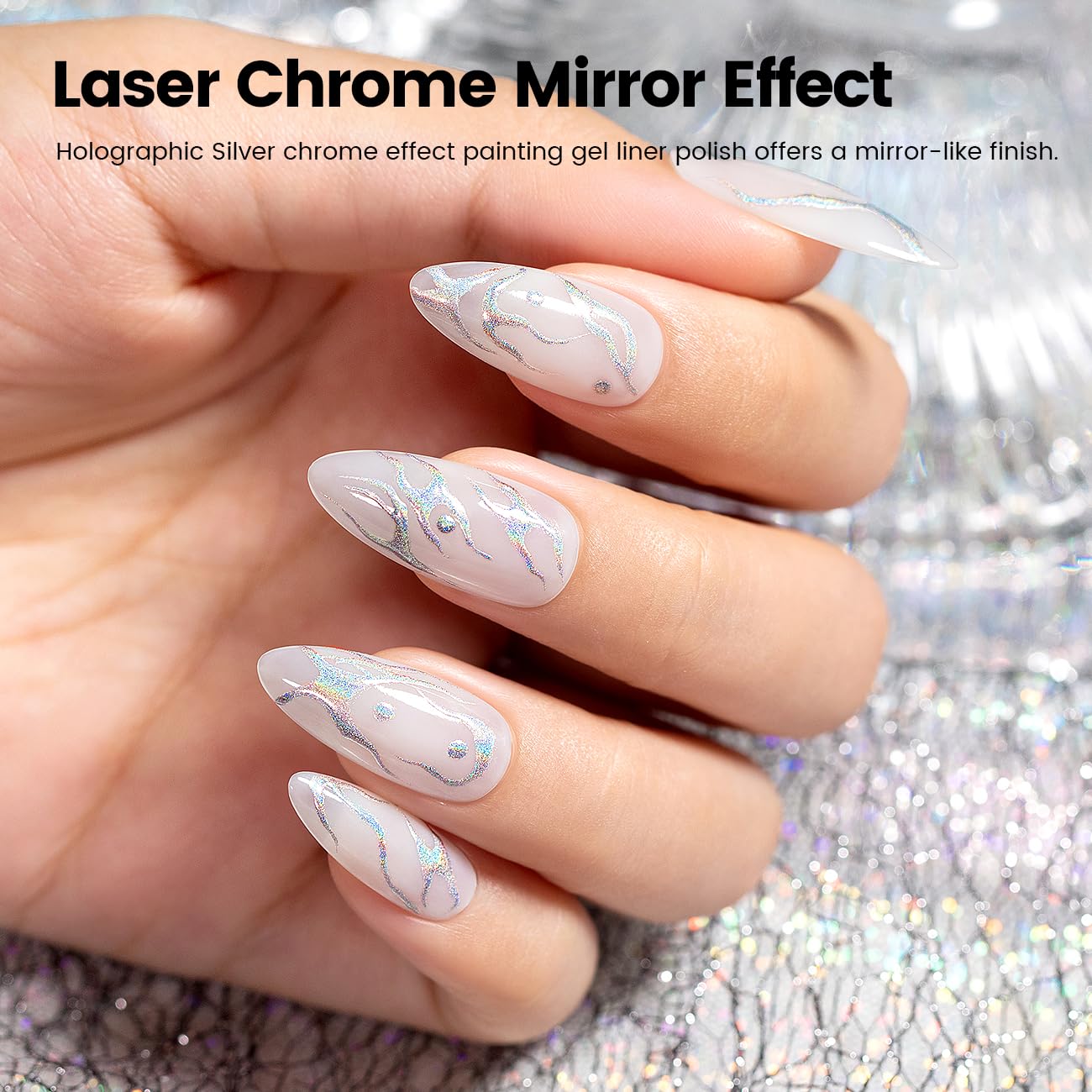 RARJSM Metallic Chrome Gel Liner Nail Art 3D Mirror Holographic Silver and Bronze Gold 2Pcs Set Gel Nail Polish 8ml Painting Build in Thin Brush Painted Drawing Striper GelPolish Curing Requires