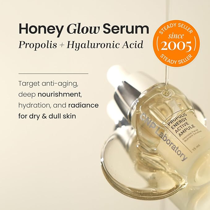 CNP Honey Glow Serum - Hyaluronic Acid & Propolis for Hydrating, Anti-Aging, Centella Soothing Serum, for Sensitive Skin, Korean Skin Care (0.5 fl. oz)