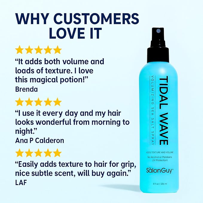 THESALONGUY Tidal Wave Sea Salt Spray β Texturizing & Volumizing Hair Spray for Beach Waves, Natural Texture & Lift β Styling Spray for Men & Women, 8 oz