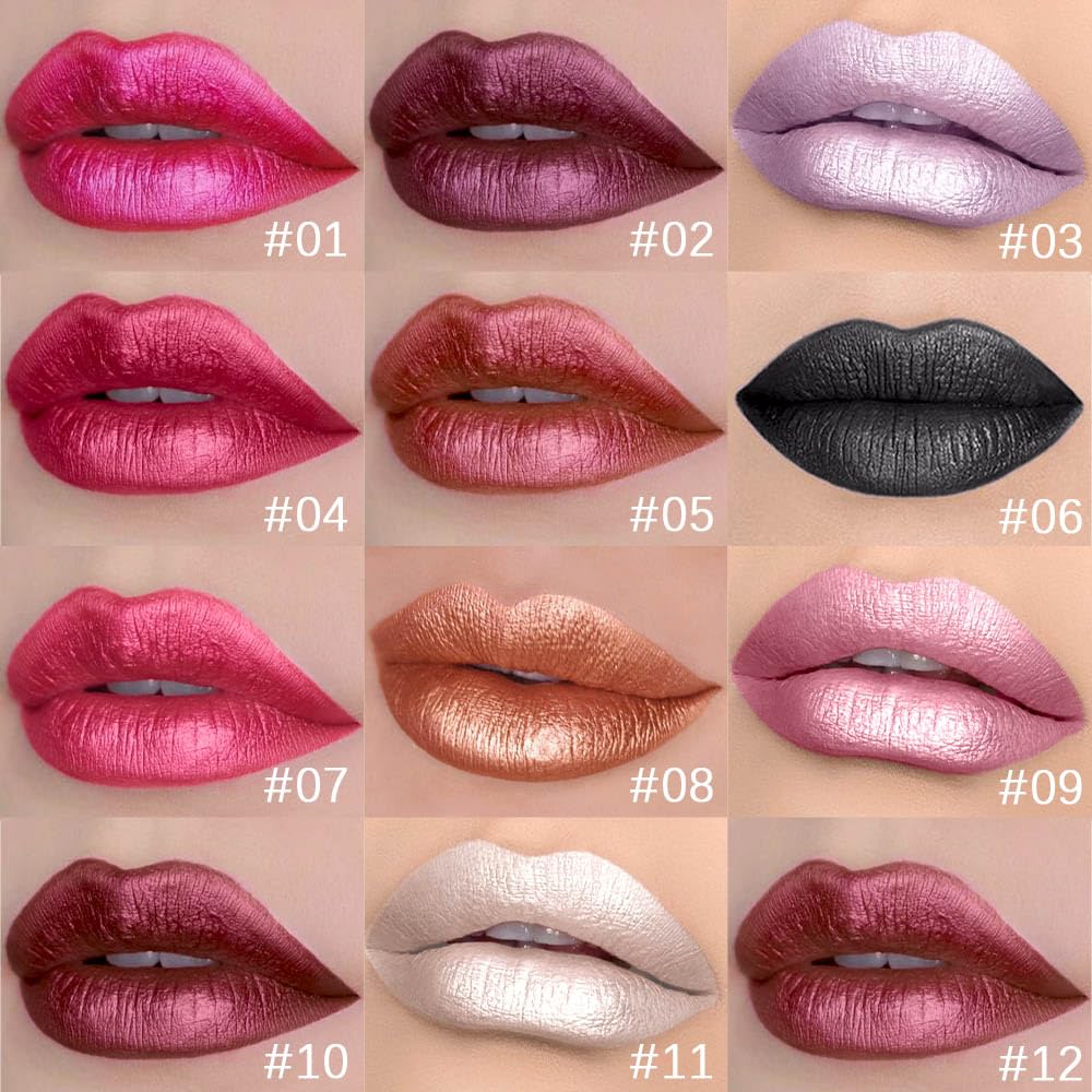 evpct 1Pcs Bronze Gold Metallic Glitter Lip Gloss Stain Lipstick for Women Long Lasting Waterproof 24, Orange Gold Frosted Metallic Shimmer Glossy Chrome iridescent Liquid Lipstick Lip Gloss Makeup 08