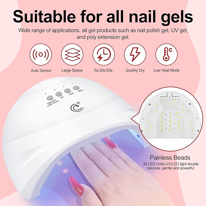 53PCS Gel Nail Polish Kit with U V light and Drill Starter Kit, 35 Colors Gel Polish Set 5pcs Top Base Coat Spring Summer Neutral Colors Professional Nail Lamp Gel Manicure Kit Gifts for Women