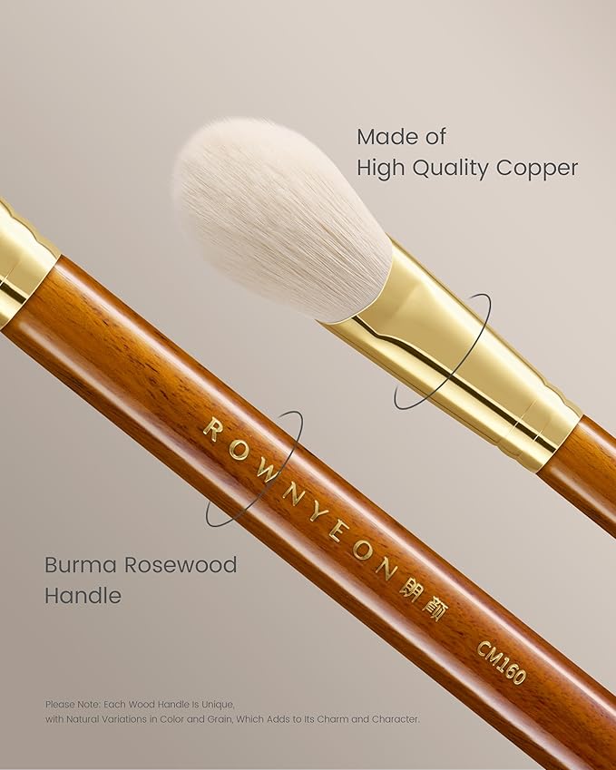 Desert Oak Series CM 160 Angled Blush Brush for Cheeks β Ideal for Powder & Cream Blush, Golden Brass Ferrule, Ebana Bubinga Handle, Soft Nylon Bristles