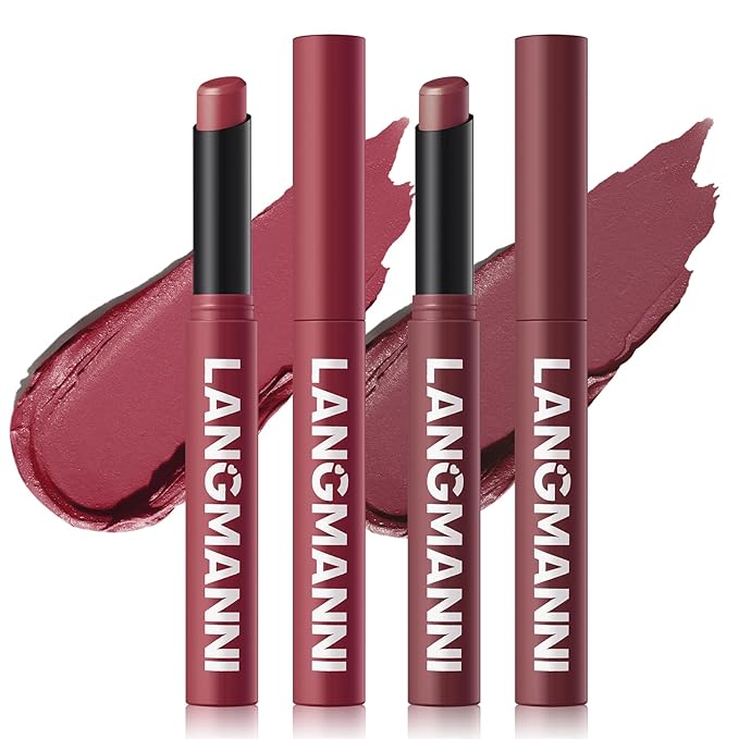 Jolilab 2Pcs Velvet Matte Lipstick Nude Matte Soft Dark Color Stick High Pigmented Long-Lasting Waterproof Lip Stick Lip Balm Beauty Cosmetics Gift for Girls and Women(11#+12#