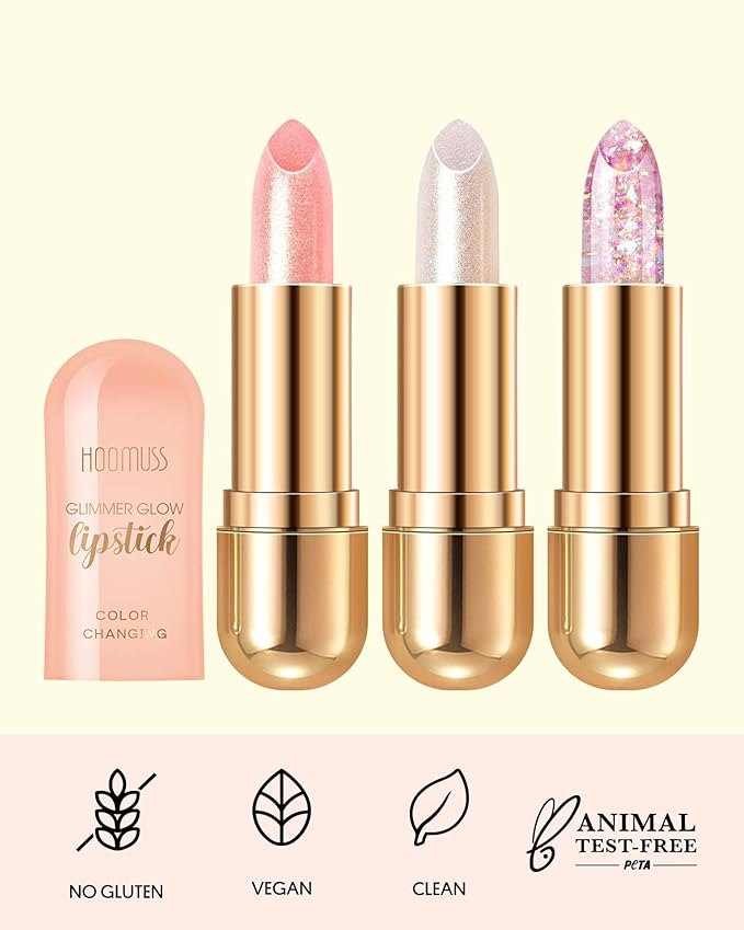 Glimmer Balm, Tinted Lip Balm Long Lasting PH Lipstick, Color Changing Lipstick Natural Chapstick, Glitter Pink Shade Lipstick (3pack)