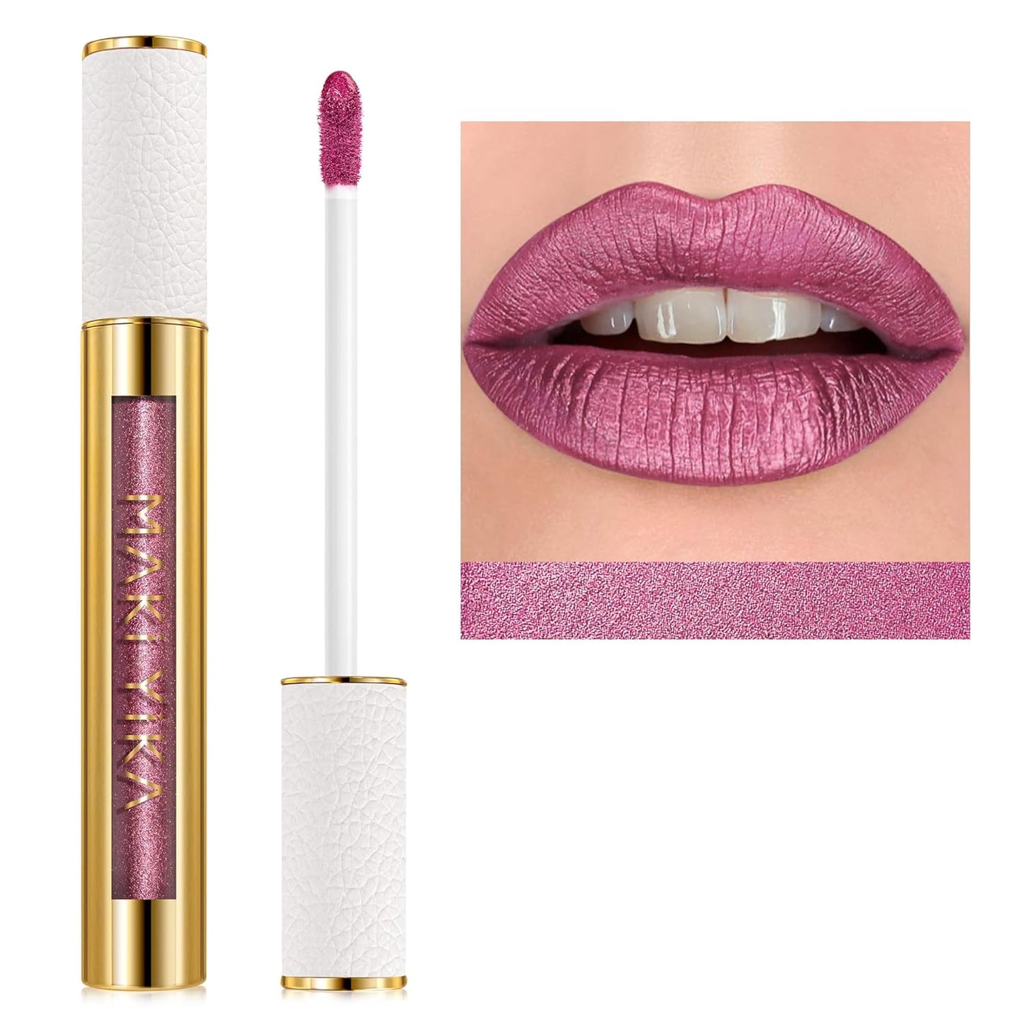 MAKI YIKA Metallic Pink Lipstick Long Lasting Hot Pink Lipsticks for Women, High Shine Glitter Lipstick No Smudge Transferproof Liquid Lip Gloss (BR01 Love Story)