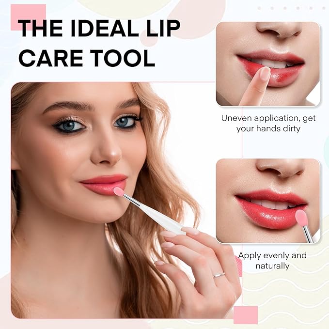 Unaone Lip Scrub Brush - 3 PCS Dual-ended Lip Scrubber Exfoliator and Silicone Lip Brush, 2-in-1 Silicone Lip Scrub Tool Lip Mask Applicator, Gentle Exfoliator & Applicator for Soft