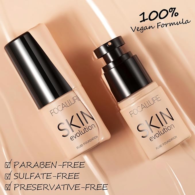 FOCALLURE 2 Pcs Liquid Foundation, Skin Evolution Foundation + Concealer, Full Coverage Foundation Makeup, Durable, Waterproof, Oil-Control, Hides Wrinkles & Lines, Warm Ivory