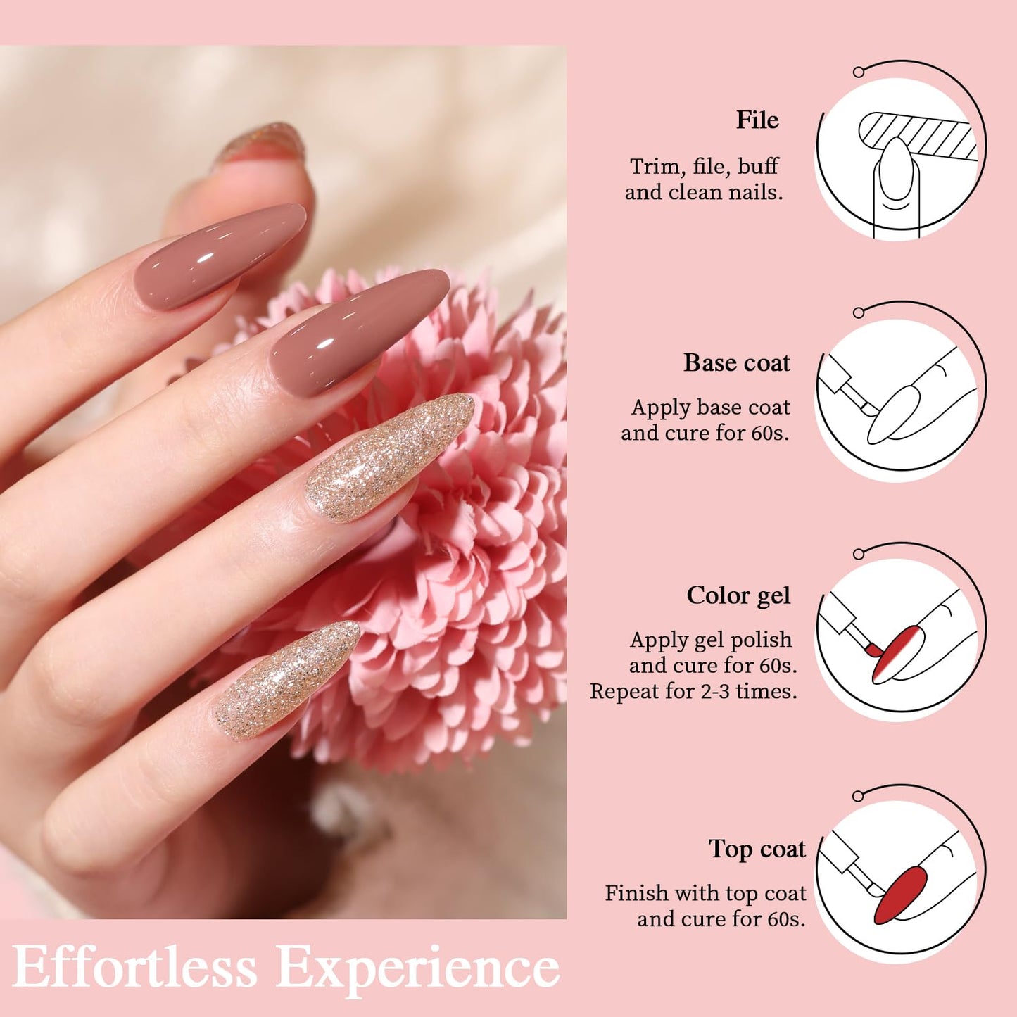 Nude Gel Nail Polish Set, 10 Colors Neutral Gel Polish Nude Pink Skin Tone Glitter Nail Polish Gel Starter Kit Soak Off All Season LED Manicure DIY Salon Gifts for Women Girls