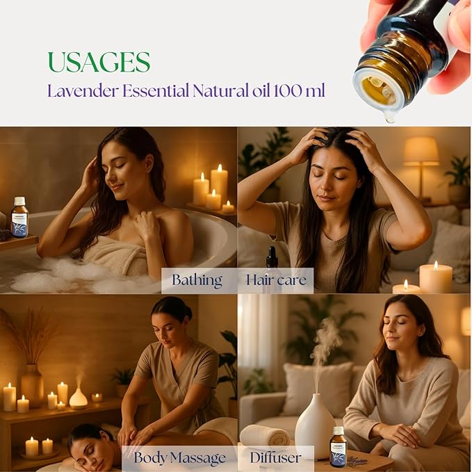 Roots & Above Pure Natural Lavender Essential Oil 3.38 oz/100ml for Diffuser, Skin, Hair, Self-Care, Soap & Candle Making Scent Fragrance