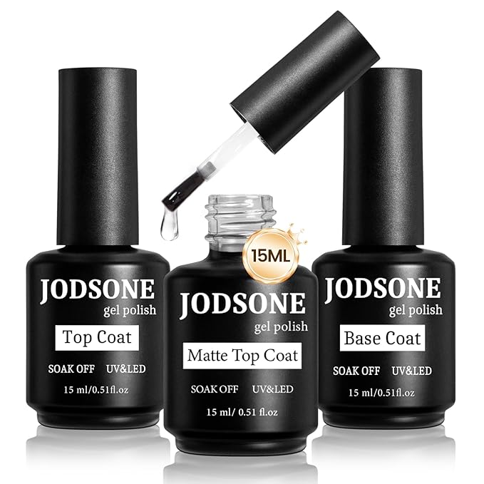 JODSONE 3 Bottles of Top Coat Matte Top Coat Base Coat Set Soak off Salon Use Home DIY Nail Gel