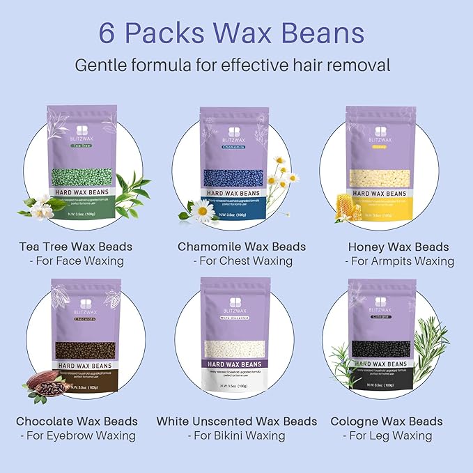 BLITZWAX Brazilian and Bikini Waxing Kit for Men, Hard Wax Warmer for Face, Legs, and Body, At Home Hair Removal Kit, Beginner Friendly, Quick Heating, 30 Nose Wax Sticks