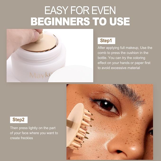 Freckle Stamp Natural Like Freckle Pen Makeup Fake Freckles Cushion Waterproof Long Lasting Quick Dry, Get Sun-kissed Stars Makeup in One Press, Dark Brown, 15 g