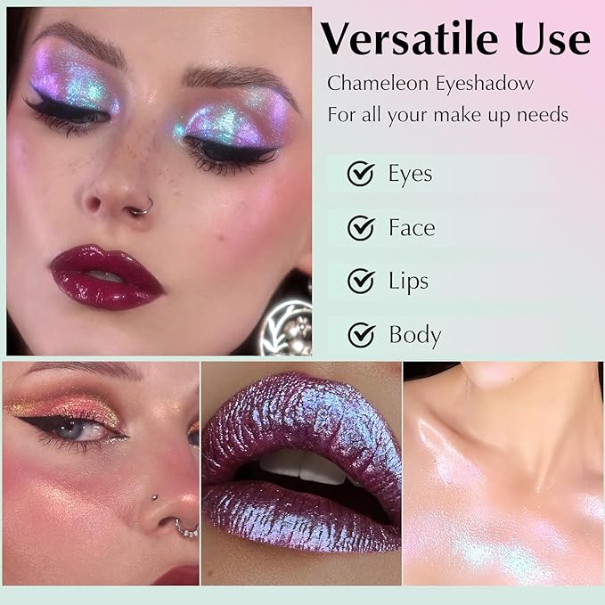 Mermaid Glitter Eyeshadow Palette, Multichrome Chameleon Cream Eye Shadow, Color Shifting White Eyeshadow Sparkling Holographic Shimmer Inner Corner Eye Brightener Highlighter Makeup