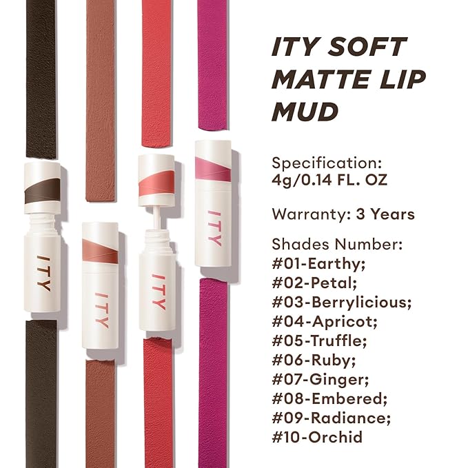 ITY Velvet Matte Finish Lip Stain-Mousse Textured Lip Clay, Red Shade, Conceals Lip Lines, Rich Pigment Lip Tint Lipsticks, 0.14 oz (4g) in Earthy, Berrylicious.