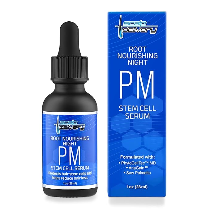 Stem Cell Serum for Men & Women - Helps Reduce Hair Loss - Strengthens & Thickens - Plant-Based - Combats Thinning Hair - Healthy Longer Hair - Root Nourishing Night (PM) - 28ml