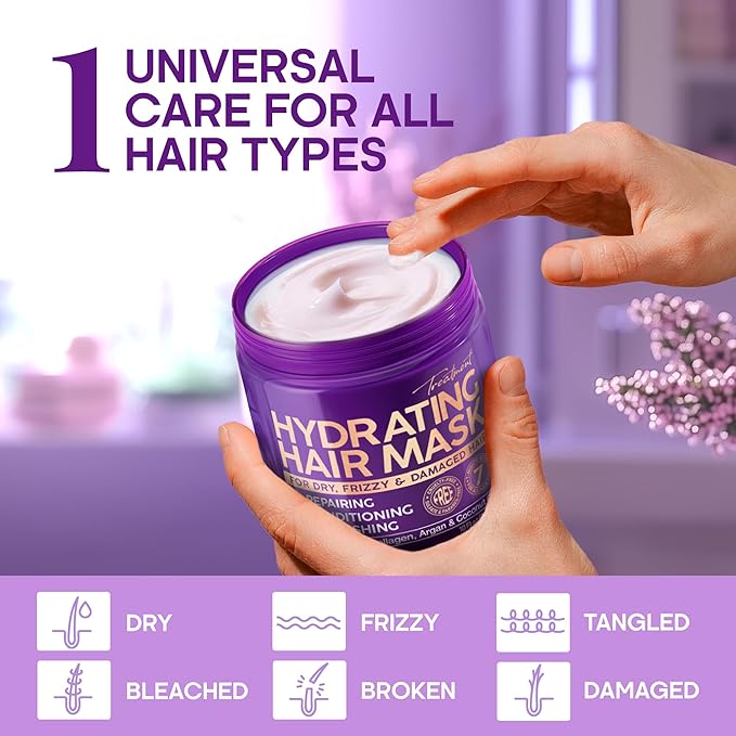 NUTRAHARMONY Hydrating Hair Mask for Dry, Frizzy & Damaged Hair β Deep Conditioning Keratin Treatment with Argan & Coconut Oils, Collagen & Biotin β Repairing, Anti-Frizz Hair Mask for Women, 10oz