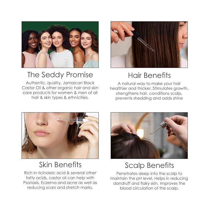 Seddy Organic Jamaican Black Castor Oil - with Rosemary & Peppermint in Glass Bottle - Cold Pressed | Hexane-Free | Promotes Hair Growth | Strengthens Hair | Hair Treatment Oil - 3.4 Fl. Oz