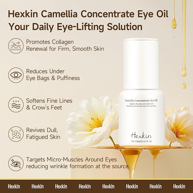 Camellia Concentrate Eye Serum Oil - 0.5 Fl Oz, Natural Dark Circle Treatment, Wrinkle Reduction, Brightens, Nourishes, Smooths Under-Eye, Dropper
