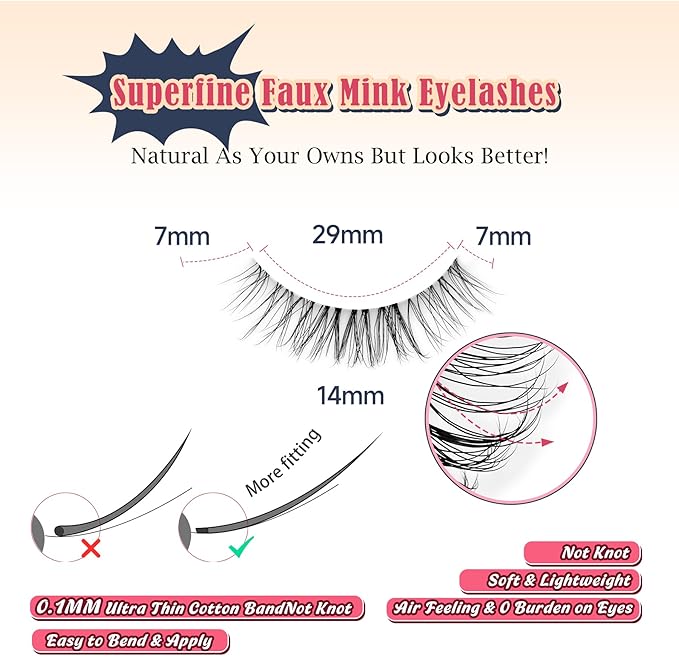 Eyelashes Natural False Lashes 14mm Eye Lashes with Thin Band 3D Volume Fake Eyelashes C Curl Wispy Lashes Natural Look 7 Pair
