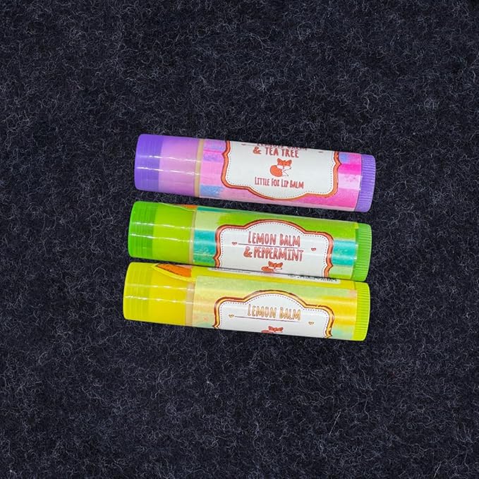 Mix Pack. Lemon Balm Organic Lip Balm for Cold Sores, 100% Plant Based, 3 x 0.16 Ounces Tubes, Lemon Balm, Lemon Balm & Tea Tree, Lemon Balm & Peppermint