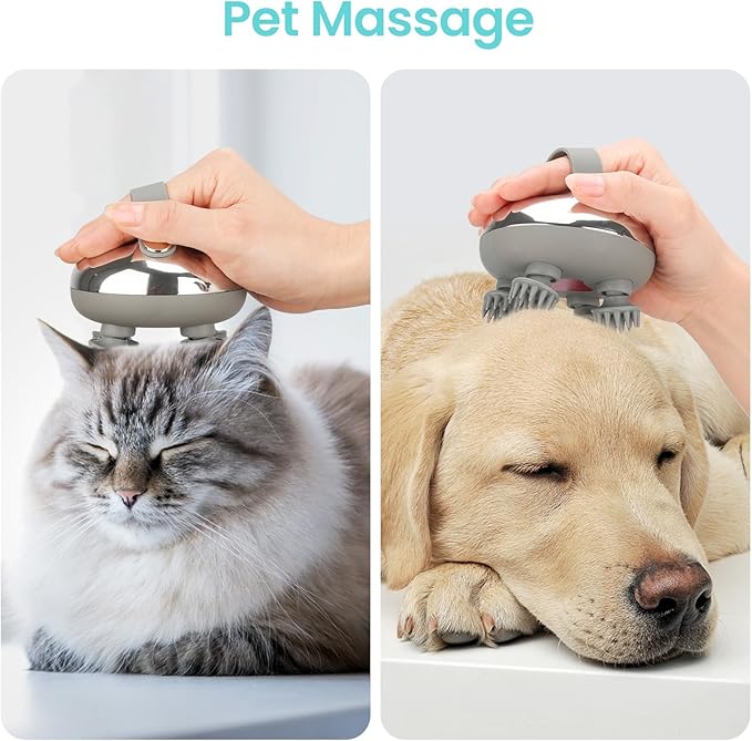 Portable Electric Scalp Massager - Rechargeable IPX7 Waterproof Heated Scalp Massager w/ 100 Kneading Nodes, 3 Speed Modes, 2 Massage Styles, 8 Claws for Scalp/Body Massage & Face Cleaning (Silver)
