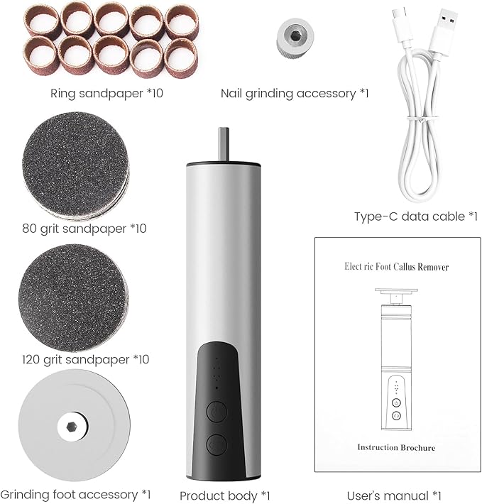 Electric Foot Callus Remover, 2 in 1 | 6 Speed Adjustable Foot File Nail Grinder with Sandpaper Disks, Professional Sander Pedicure Tool for Feet Dead Skin, Self Care Gifts for Women Mom Lover Friends