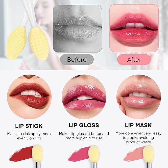 Unaone Lip Scrub Brush - 3 PCS Dual-ended Lip Scrubber Exfoliator and Silicone Lip Brush, 3-in-1 Silicone Lip Scrub Tool Lip Mask Applicator, Gentle Exfoliator & Applicator for Soft