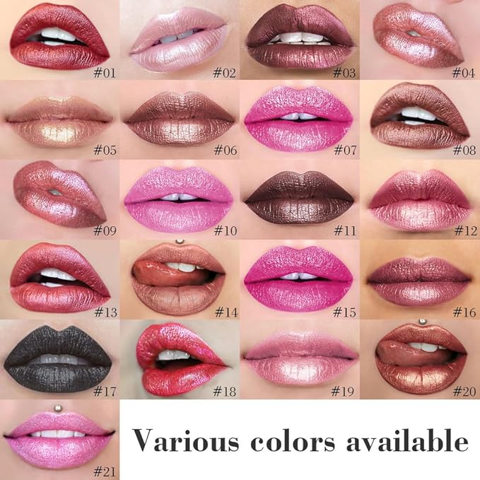 evpct Champagne Gold Metallic Glitter Lip Liner and Lipstick Combo Lip Gloss Stain Set Makeup for Women Long Lasting Waterproof 24, Blonde Frosted Metallic Shimmer Glossy iridescent Liquid Lipstick 05