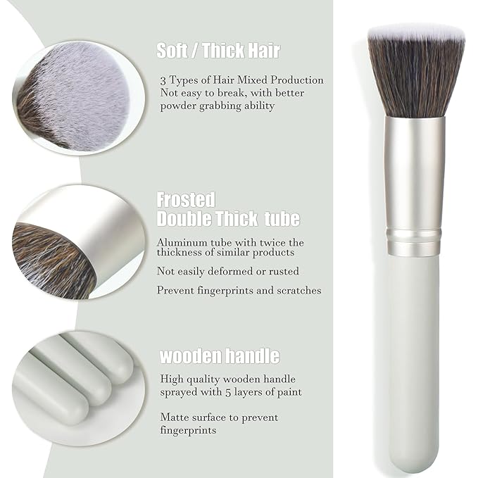 10 Piece Makeup Brushes - Grayish Green Wooden Handle with Soft Synthetic Bristles,for Face & Eye Makeup|Professional Makeup Brushes set for Women & Girls|