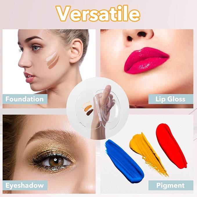 Acrylic Cosmetic Makeup Palette,2 in 1 Makeup Mixing Palette with Foundation Spatula and Storage Pigment,Handheld Makeup Mixing Tray,Makeup Plate for Foundation Eye Shadow Nail Art (A-Clear)