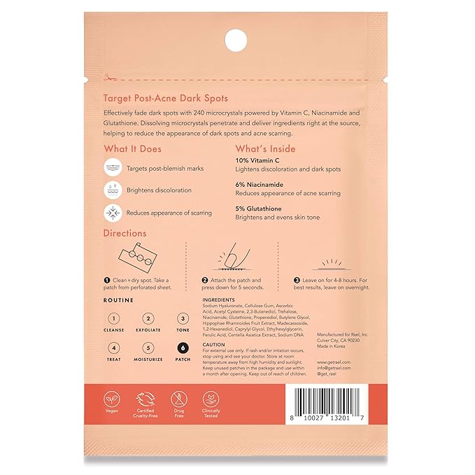 Rael Pimple Patches, Miracle Microcrystal Vitamin C Dark Spot Cover - Hydrocolloid Patch with Glutathione and Niacinamide, Treatment for Post Acne, Korean Skin Care, Vegan, Cruelty Free (9 Count)