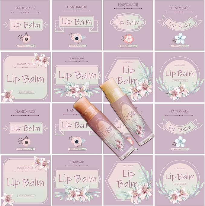 CRASPIRE Lip Balm Labels 80pcs Homemade Lip Balm Labels 2” Clear Lip Balm Labels for Tubes Printable Waterproof Lip Balm Stickers Labels for Lip Balm Handcream Candle Container(Flowers-Pink Purple)