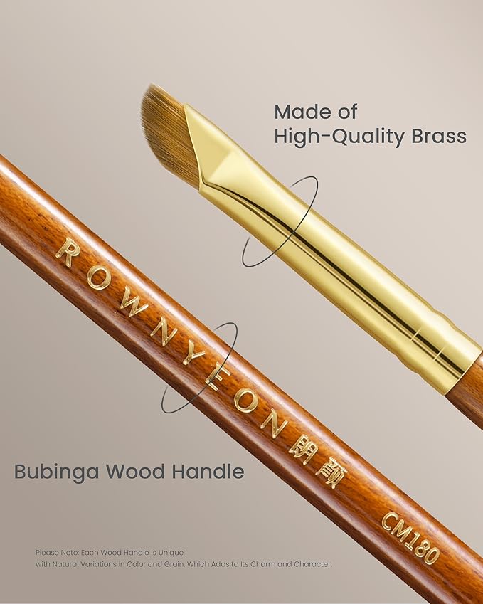 Desert Oak Series Precision Angled Eyeliner Brush - Ultra-Fine Nylon Bristles for Razor-Sharp Gel/Liquid/Powder Lines, Detail Work & Tightlining, Bubinga Handle & Brass Ferrule (CM 181)