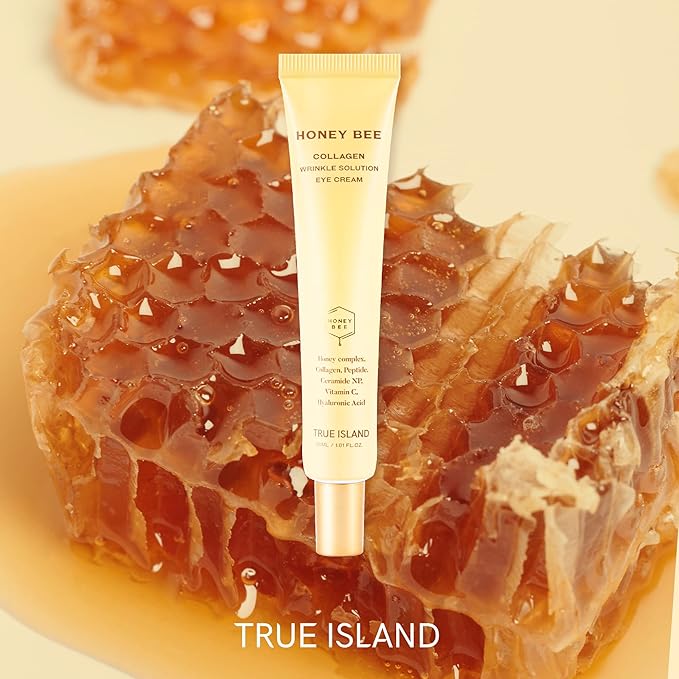 Honey Bee Collagen Fine Line Firming Eye Cream for Puffiness and Bags Under Eyes w/Vitamin C, 4 Peptides & Niacinamide | Bright and Tight Under Eye Cream for Dark Circles 1.01 fl oz