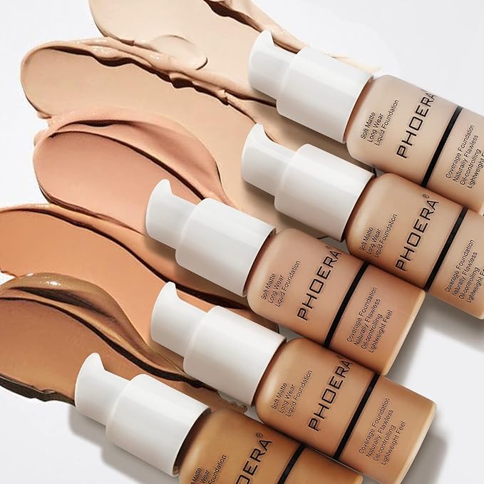 PHOERA Foundation Makeup Naturally Liquid Foundation Full Coverage Mattle Oil-Control Concealer 8 Colors Optional,Great Choice For Gift(#101 Porcelain,30ml)