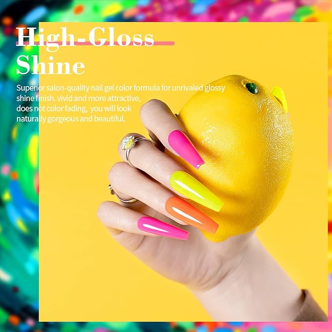 RARJSM Rubber Base Gel for Nails,Neon Gel Nail Polish Set,Neon Orange Green Blue Purple Yellow Rose Red Builder Base Gel in a Bottle ExtensionGel Bright Summer Colors LED UV Cured Home Salon DIY