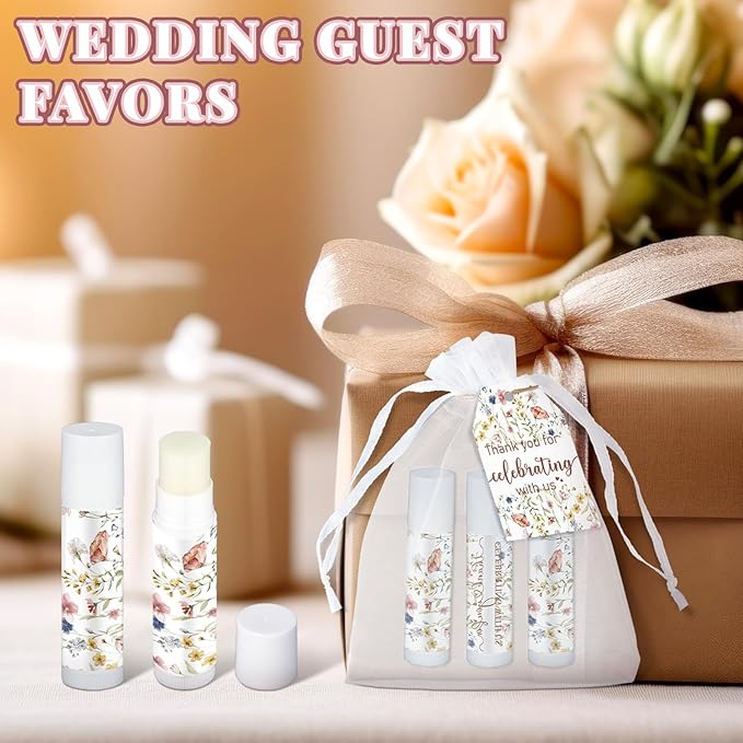 Dunzy 50 Pack Wildflower Party Baby Shower Favors Bulk Lip Balms Gifts Wedding Bridal Shower Favors Small Thank You Appreciation Gifts for Guests Women Employees Teachers Coworker Staff