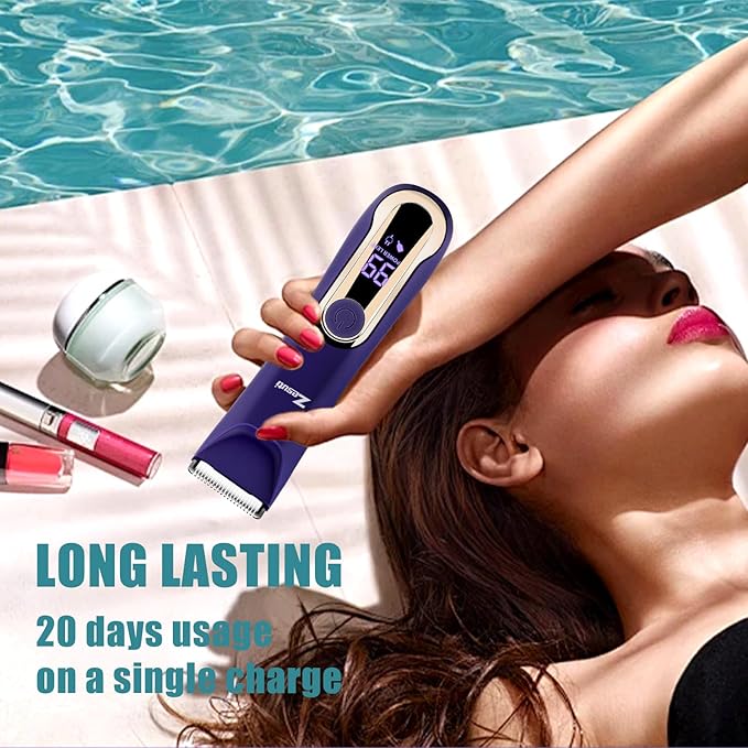 Bikini Trimmer for Women,Electric Razors for Women & LED Display,Wet/Dry Pubic Body Hair Trimmer,IPX7 Waterproof-Easy Cleaning Body Shaver Bikini Razor,Ceramic Blade,Women's Gifts,Purple