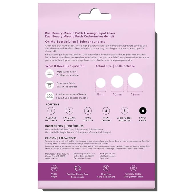 Rael Pimple Patches - Miracle Overnight Spot Cover, Thicker & Extra Adhesion, Hydrocolloid Acne Treatment for Face, Zits & Blemishes, Korean Skin Care, Vegan & Cruelty-Free, 3 Sizes (104 Count)