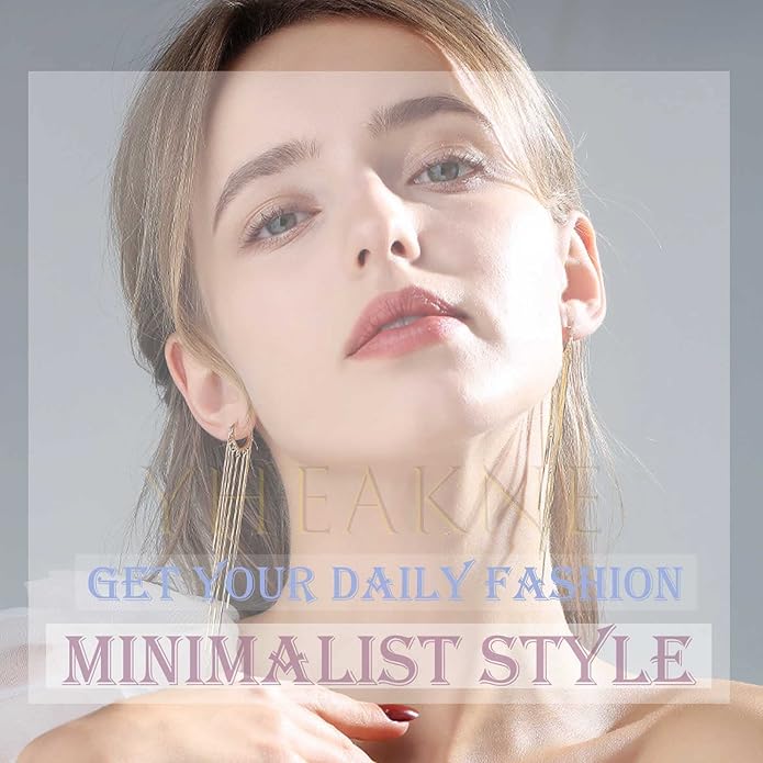 Boho Rhinestone Tassel Earrings Long Fringe Drop Dangle Earrings Silver Crystal Chain Tassel Earrings Vintage Chandelier Chain Studs Earrings Luxury Statement Earrings Jewelry for Women and Girls Gifts