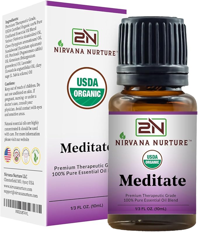 Meditate Blend USDA Certified Organic, 100% Pure and Premium, Undiluted, Meditation, Aromatherapy, Calm, Relax