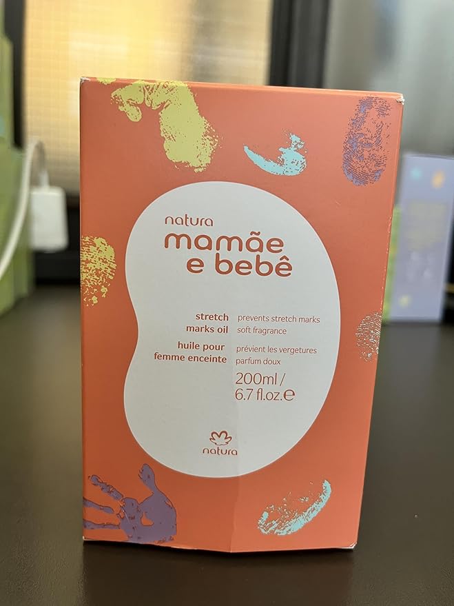 natura - Mamãe e Bebê Mom Stretch Marks Oil - Moisturizing Shower Oil - Skin Elasticity - 100% Vegan - Almond Oil - 97.3% Natural Origin - All Skin - Cruelty Free - Baby Essentials - 6.7 fl oz (200ml)