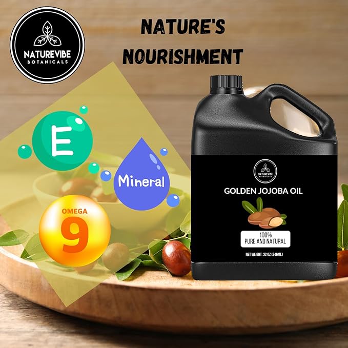 Naturevibe Botanicals Golden Jojoba Oil 32 oz β 100% Pure, Cold-Pressed Moisturizer for Skin & Hair | Antioxidant-Rich, Non-Greasy, Carrier Oil & Daily Hydration