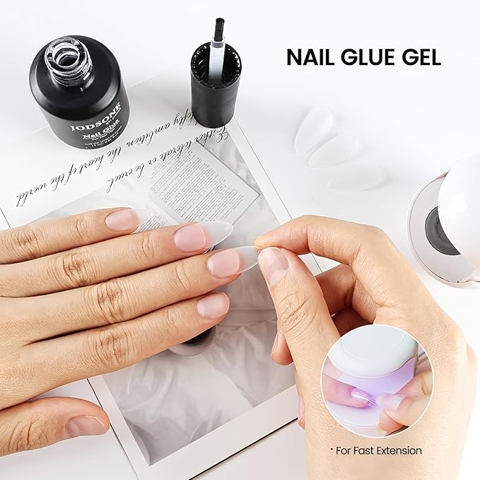 JODSONE 15ml Nail Glue Gel for Nail Tips Long Lasting Extension Glue for Clear Nail Tips Base Coat Top Coat All Need Lamp Cured