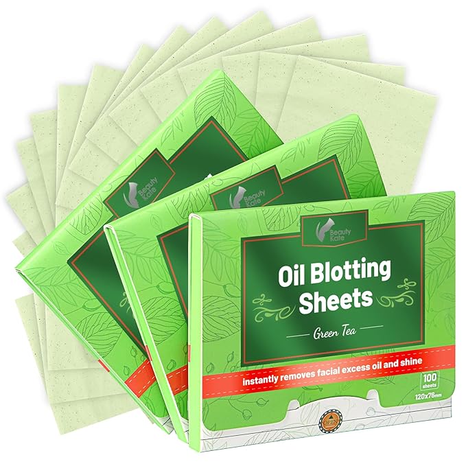 Oil Blotting Sheets for Face - Green Tea,26% Larger,3pk/300 Natural Blotting Paper for Oily Skin,Makeup Friendly Oil Absorbing Sheets,Easy To Grab One