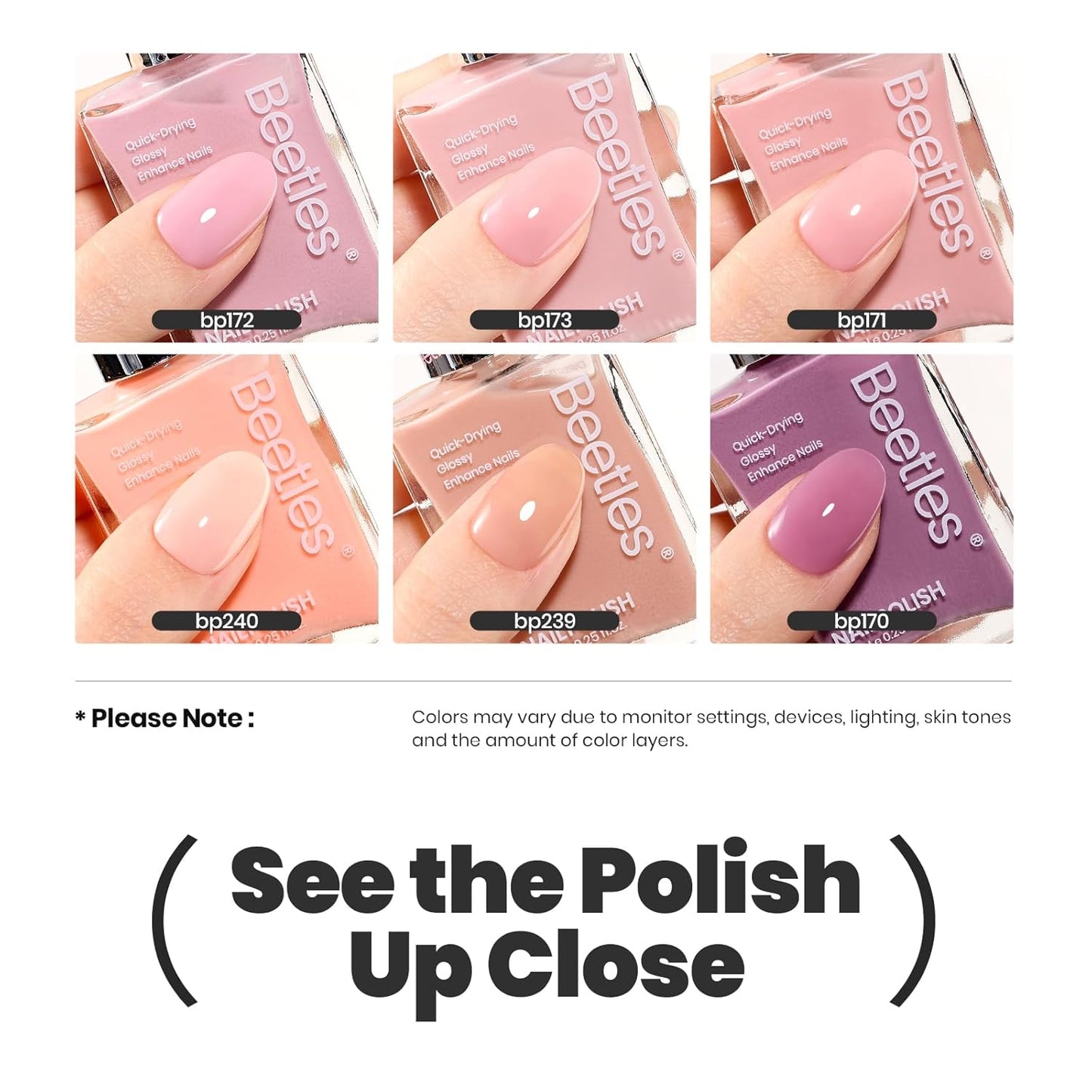 Beetles Jelly Nail Polish Set, 6 Colors Pink Nude Purple Velvet Glow Quick Dry Nail Polish Long Lasting Nail Strengthener Polish Gift for Girls Women