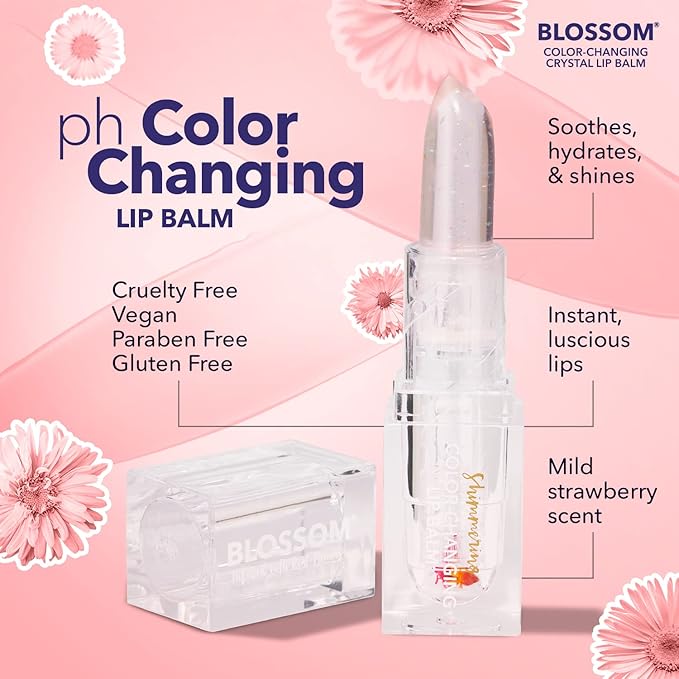 Blossom Moisturizing Color Changing Shimmering Lip Balm Sparkle Lip Stain Tint, Infused with Real Flowers, 3g, Blush