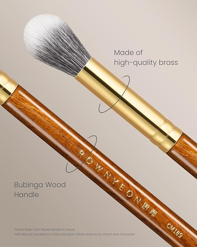 Desert Oak Series Dual Wool Highlighter Brush - Round Dome Goat Hair for Targeted Glow, Powder/Cream Highlight, Bubinga Handle (CM 189)